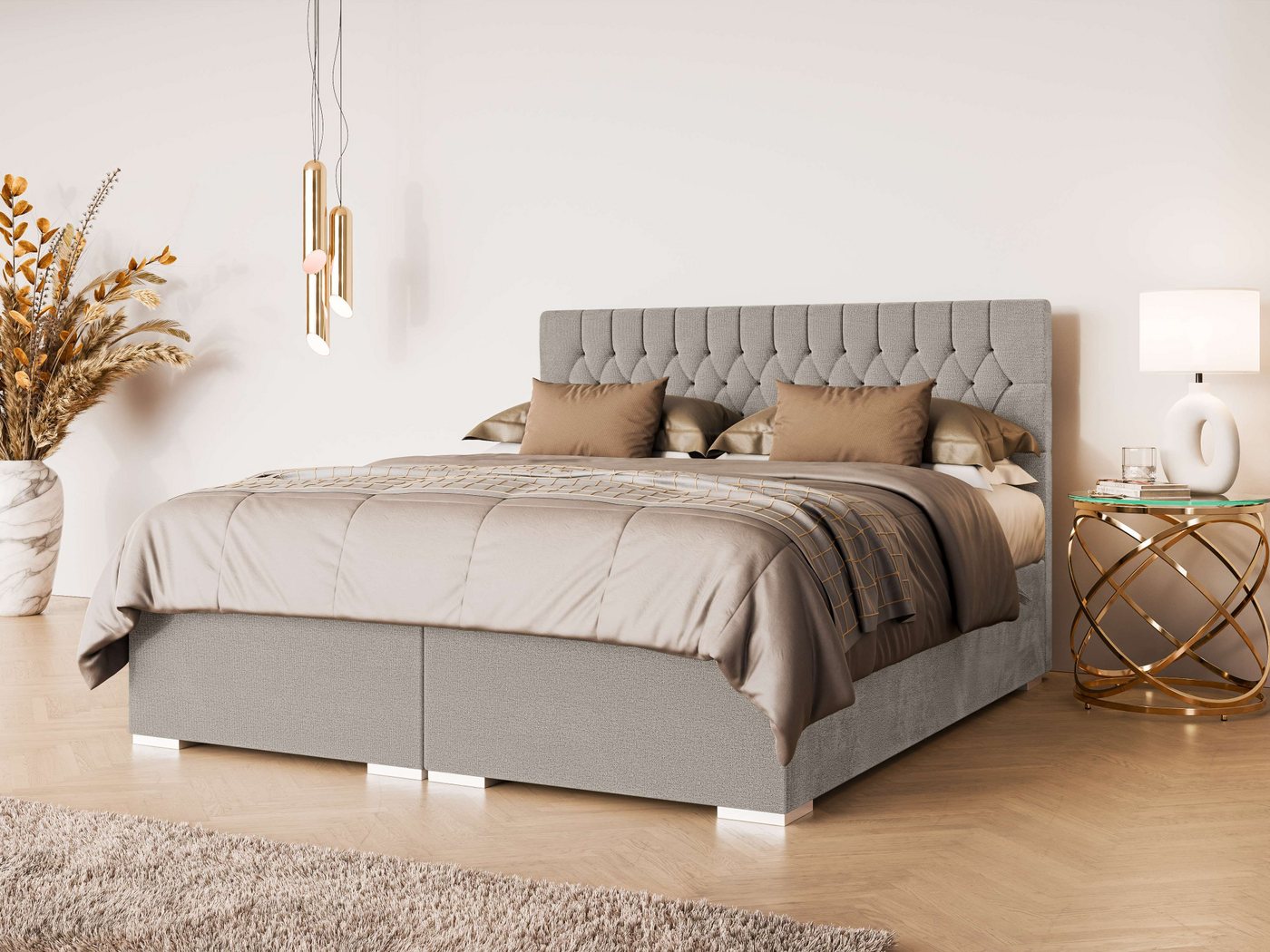 Leonique Polsterbett ALIY mit Matratze und Topper, in 3 Breiten (140, 160 und 180 cm), Boxspringbett mit Kopfteil, Bettkasten, Matratze (BFK/TFK) und Topper von Leonique
