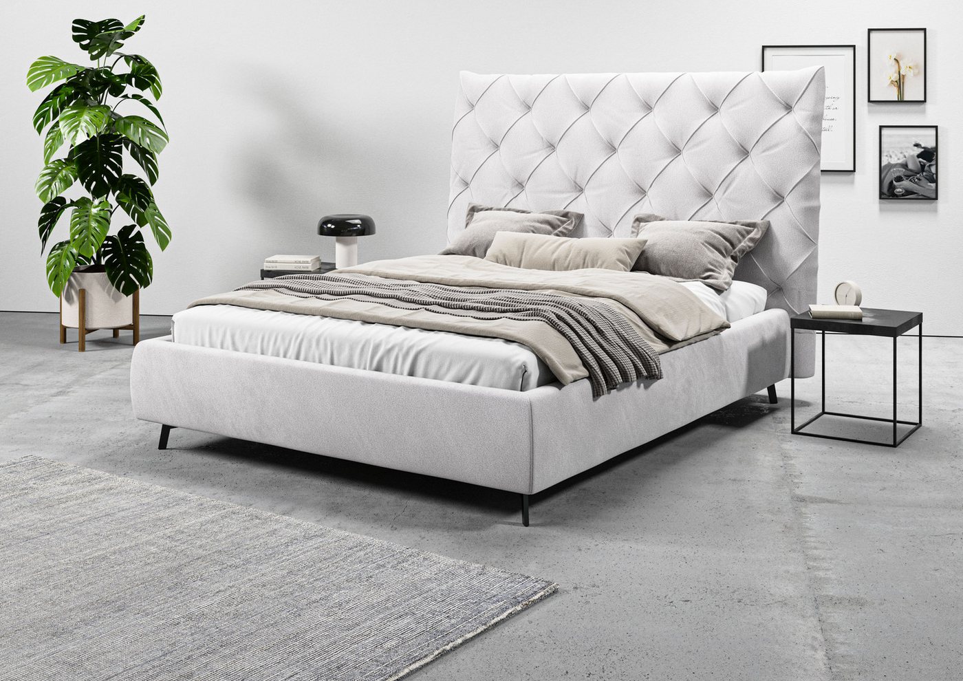 Leonique Polsterbett Maxime, in 4 Breiten bis 200cm, auch in Leder, Kopfteilhöhe 143 cm, belastbar bis 280 kg, auch in Überlänge 220cm von Leonique