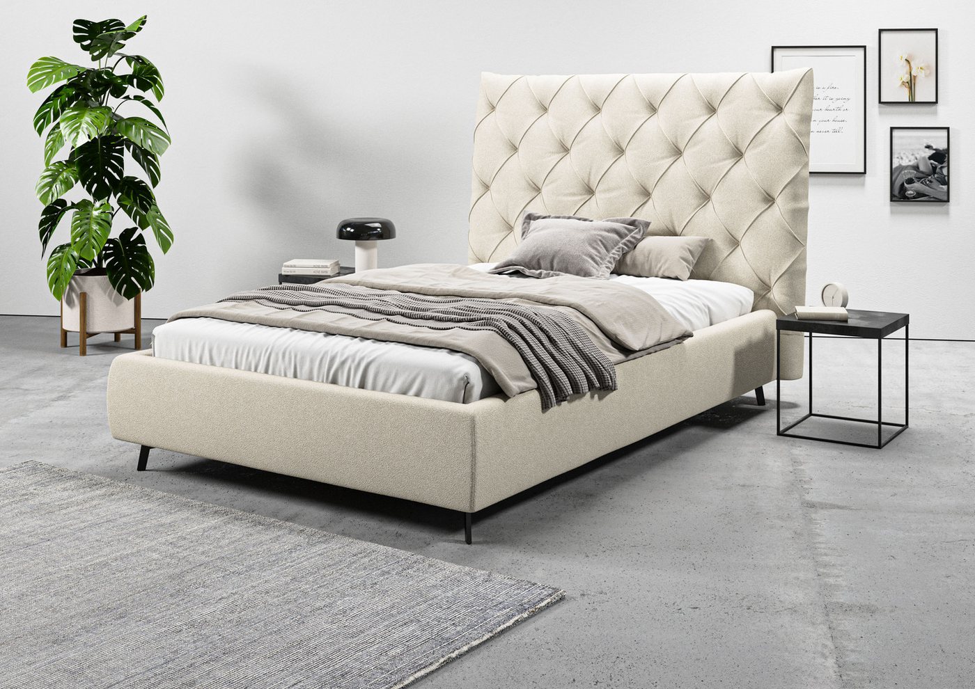 Leonique Polsterbett Maxime, in 4 Breiten bis 200cm, auch in Leder, Kopfteilhöhe 143 cm, belastbar bis 280 kg, auch in Überlänge 220cm von Leonique