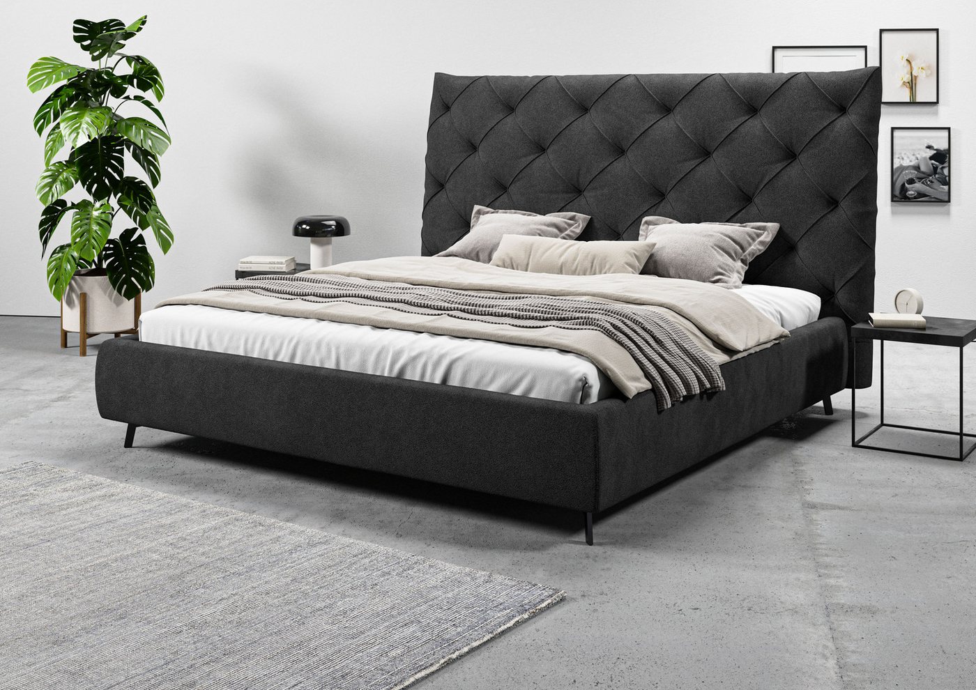 Leonique Polsterbett Maxime, in 4 Breiten bis 200cm, auch in Leder, Kopfteilhöhe 143 cm, belastbar bis 280 kg, auch in Überlänge 220cm von Leonique