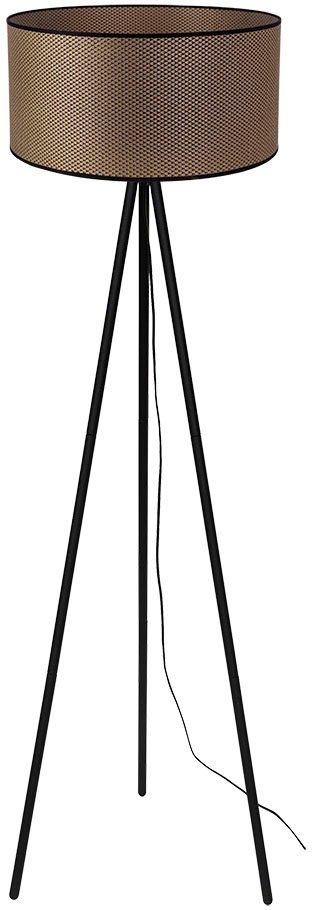 Leonique Stehlampe Maeve, Made in Europe, Leuchtmittel wechselbar, Dreibein, Stehleuchte aus Metall, mit Stoffschirm Schwarz-Braun-Gold von Leonique