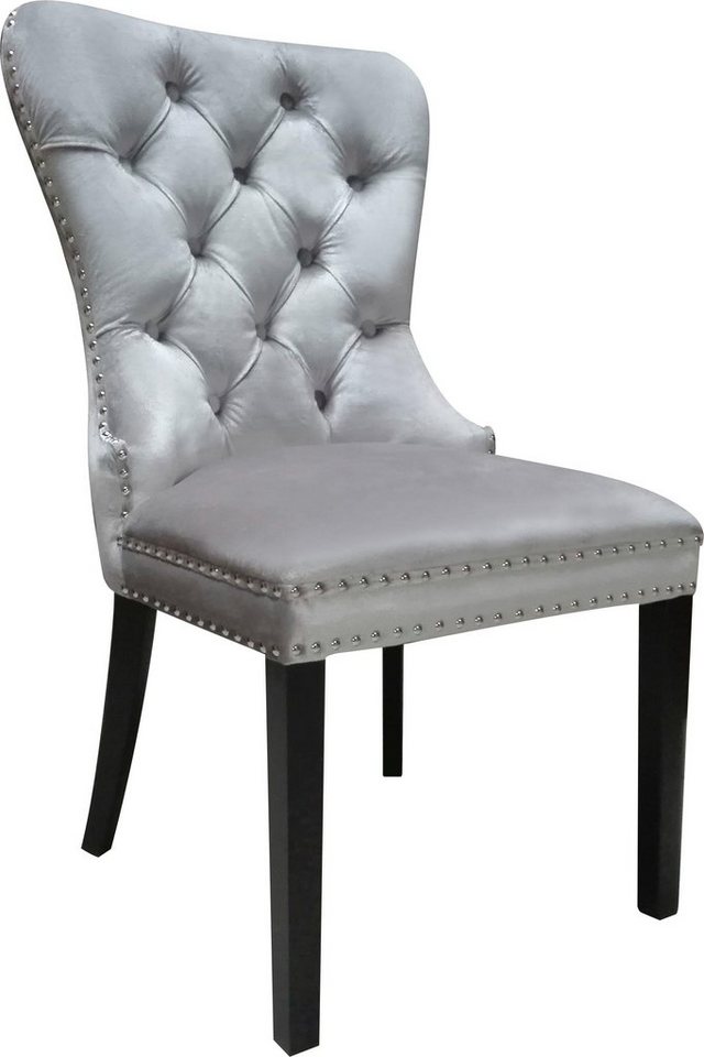 Leonique Stuhl Cassy (Set, 2 St), Polsterstuhl, silbergrauer Velour, Ziernägel, 50x62x101 von Leonique