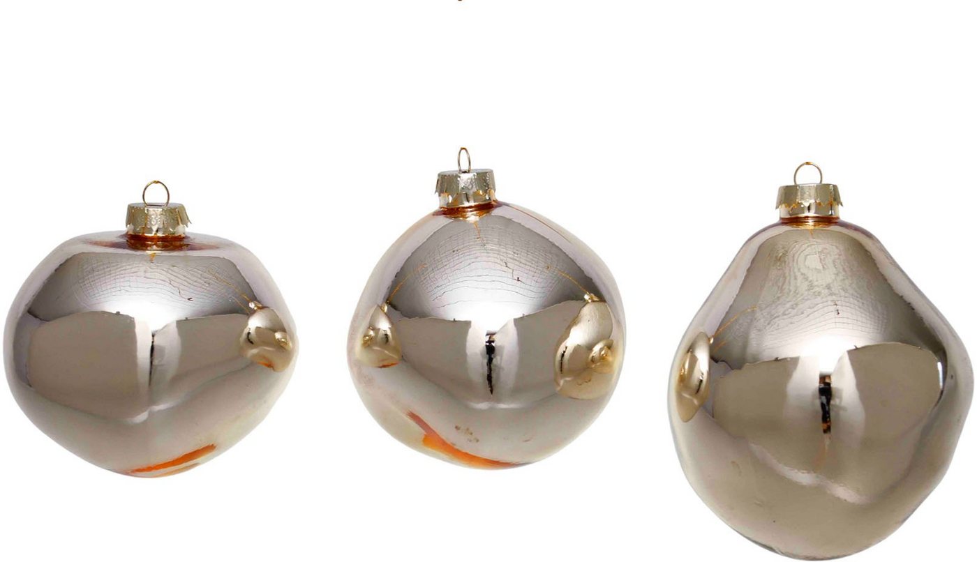 Leonique Weihnachtsbaumkugel Birdelle glänzend, Weihnachtsdeko, Christbaumschmuck, Christbaumkugeln (3 St), Baumkugeln in organischer Form, Ø 10 cm, organische Kugeln aus Glas von Leonique
