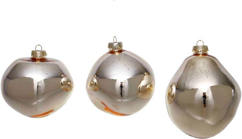 Leonique Weihnachtsbaumkugel Birdelle glänzend, Weihnachtsdeko, Christbaumschmuck, Christbaumkugeln (3 St), Baumkugeln in organischer Form, Ø 10 cm, organische Kugeln aus Glas von Leonique