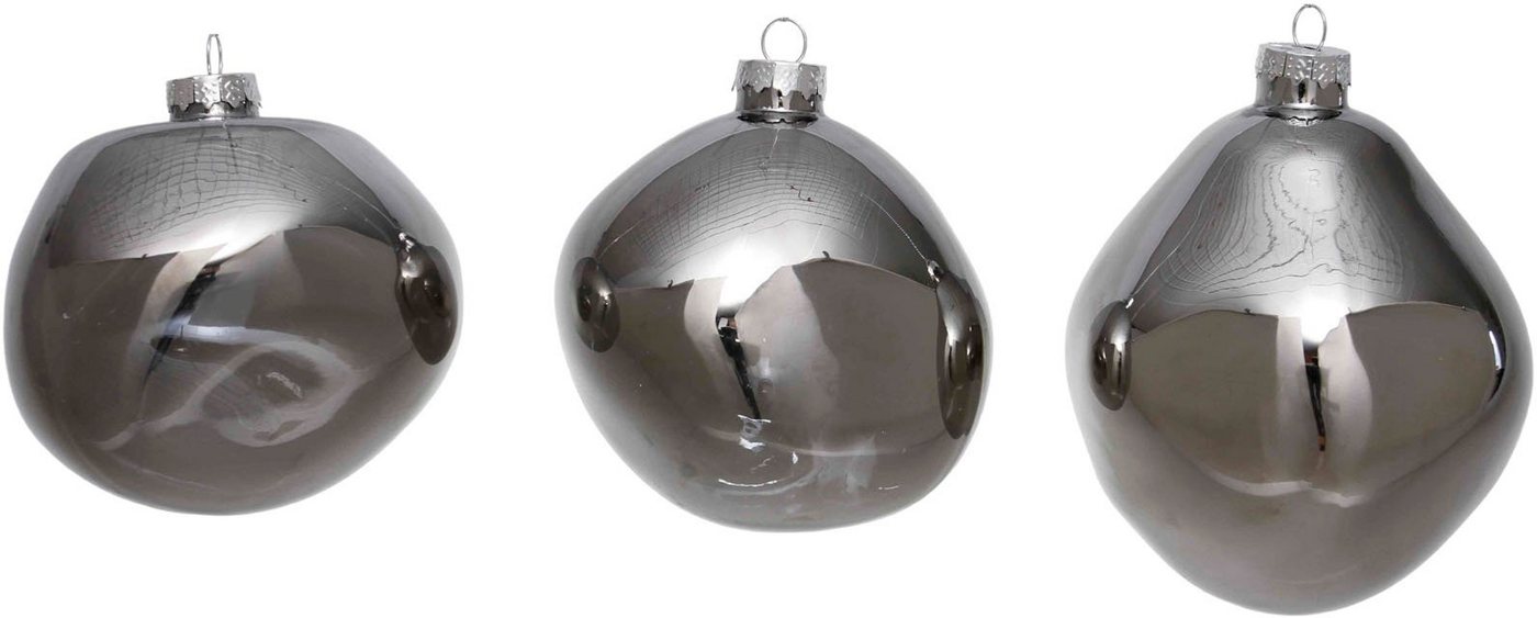 Leonique Weihnachtsbaumkugel Birdelle glänzend, Weihnachtsdeko, Christbaumschmuck, Christbaumkugeln (3 St), Baumkugeln in organischer Form, Ø 10 cm, organische Kugeln aus Glas von Leonique