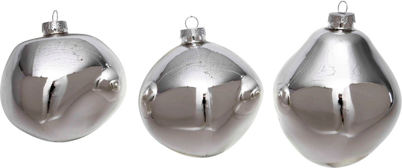 Leonique Weihnachtsbaumkugel Birdelle glänzend, Weihnachtsdeko, Christbaumschmuck, Christbaumkugeln (3 St), Baumkugeln in organischer Form, Ø 10 cm, organische Kugeln aus Glas von Leonique