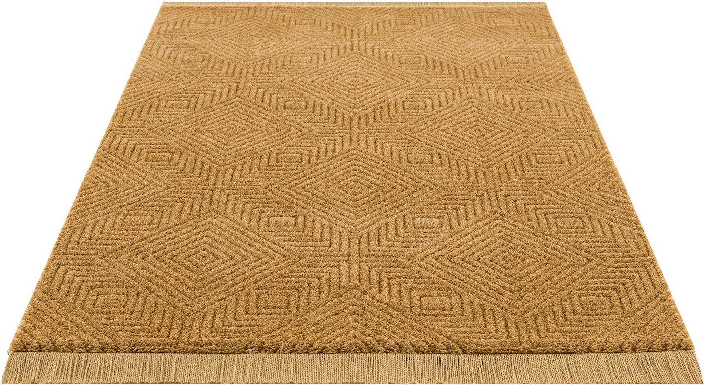 Teppich Duchesse, Leonique, rechteckig, Höhe: 22 mm, grafisches Design, Boho, Wende-Teppich im 3D-Effekt, mit Fransen von Leonique