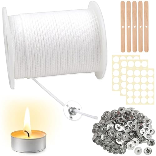 109 Stück Kerzendochte für Kerzen-Set, Rauchfreier Dochte für Kerzen, 61 m Kerzen Docht Set, Duftloser Candle Wick, Metallständer/Dochtaufkleber/Holzzentriervorrichtung für Kerzen Selber Machen Set von Leonshco