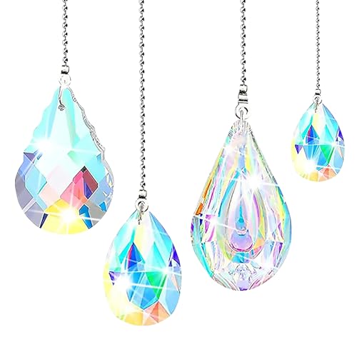 4 Stück Kristall Sonnenfänger, Kristall Regenbogen, Glas Kristallkugel, Maker Dekoration Windspiel, Multi-Colorful Kristall Prism Hängende Ornamente, Garten Kristalle zum Aufhängen Deko von Leonshco