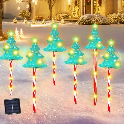6 Stück Weihnachtsdeko Aussen Solar Weihnachtsbeleuchtung Außen Solar Wetterfester, Weihnachtsdeko Outdoor, Warmweißes Licht, LED-Weihnachtsbaumbeleuchtung für Garten, Hof, Weihnachts Deko Outdoor von Leonshco