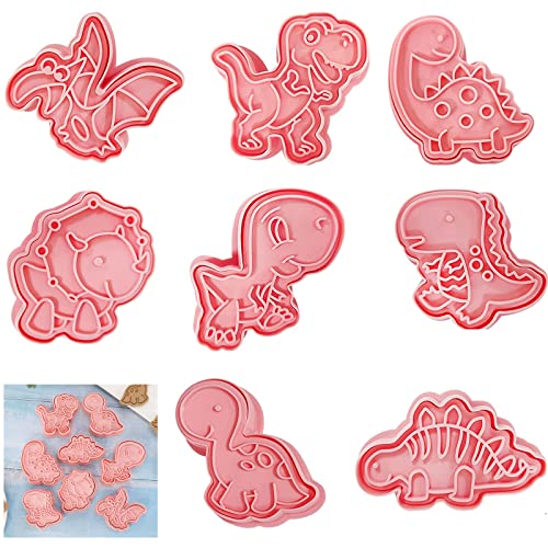 8 Stück Ausstecher Dinosaurier, Keksausstecher Kinder, Dinosaurier Ausstechformen, Plätzchen Ausstecher Dinosaurier, Ausstechformen Weihnachten 3D, Kunststoff Stempel Ausstechformen von Leonshco