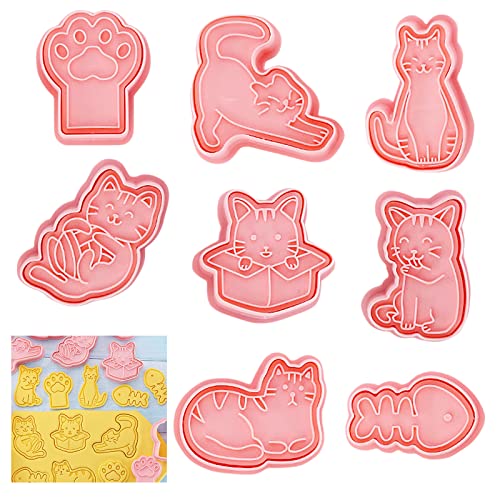 8 Stück Plätzchenausstecher, Ausstecher Weihnachten Set, Cookie Mold, Weihnachtsplätzchen Handpresse Keksstempel, Stempel Ausstechformen Formen für Kinder, Keksausstecher Katze von Leonshco