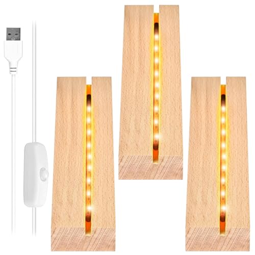 LED Sockel, 3 Stück LED Lichter Display Basis Leuchtsockel, Warme LED Ständer, Rechteckige Beleuchtete Lampensockel mit USB-Schalter, LED Sockel für Acrylglas Beleuchtungspaneel Tischdisplay (B) von Leonshco