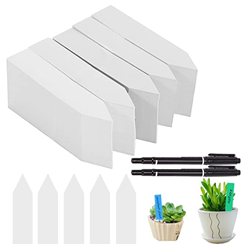 Leonshco 500 Stück Pflanzenschilder, Kunststoff-Pflanzschilder, Wetterfeste Pflanzen Beschriftung, Gartenzubehör Pflanzenstecker 10 X 2,9 Cm mit 2 Markern für Kennzeichnung Von Topfpflanzen (Weiß) von Leonshco