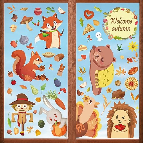 Leonshco 9 Bögen Thanksgiving Deko Fensterbilder Selbstklebend, Herbstdeko Ahorn Kastanie Fenstersticker Kinder, Thanksgiving Party Fenster Sticker/Herbst Saisonale Dekoration von Leonshco