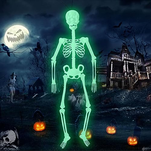 Leonshco Halloween Deko Horror Fluoreszierend Skelett Ornament, Party Skeleton Luminous Horror Deko, Halloween Skelett Lebensgross 360° Bewegliche Gelenke, Halloween Menschliches Skelette (32cm) von Leonshco