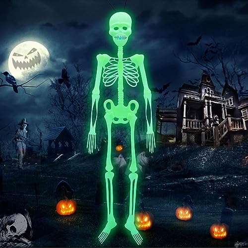 Leonshco Halloween Deko Horror Fluoreszierend Skelett Ornament, Party Skeleton Luminous Horror Deko, Halloween Skelett Lebensgross 360° Bewegliche Gelenke, Halloween Menschliches Skelette (90cm) von Leonshco