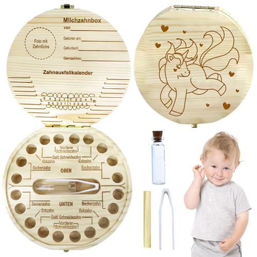 Leonshco Milchzahndose für Mädchen & Jungen, Zahndose aus Holz, Personalisierte Zahnfee-Aufbewahrungsbox, Baby-Zahnbox-Souvenir, Zahndose Milchzähne mit Anzeigefunktion, Baby-Geburtsideen Geschenk (A) von Leonshco