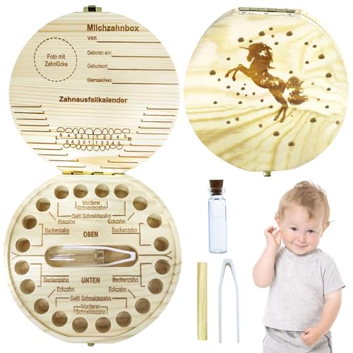 Leonshco Milchzahndose für Mädchen & Jungen, Zahndose aus Holz, Personalisierte Zahnfee-Aufbewahrungsbox, Baby-Zahnbox-Souvenir, Zahndose Milchzähne mit Anzeigefunktion, Baby-Geburtsideen Geschenk (C) von Leonshco