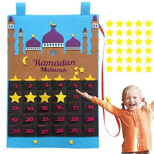 Ramadan Countdown Kalender, Eid Mubarak Filz Hängen, 30 Tage Kalender Ramadan Dekorationen, Adventskalender Ramadan-Dekorationen für Jerusalem Muslimische Eid Mubarak Al-Fitr Party, Eid Geschenke von Leonshco