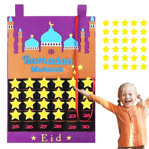 Ramadan Countdown Kalender, Eid Mubarak Filz Hängen, 30 Tage Kalender Ramadan Dekorationen, Adventskalender Ramadan-Dekorationen für Jerusalem Muslimische Eid Mubarak Al-Fitr Party, Eid Geschenke von Leonshco