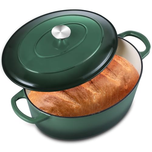 7 Quart Oval Dutch Oven mit Deckel, Leonyo 7QT Emaillierter ovaler Gusseisen-Dutch Oven zum Sauerteigbrot, robustes Kochgeschirr zum Schmoren, Eintöpfen, Braten, Smaragd von Leonyo