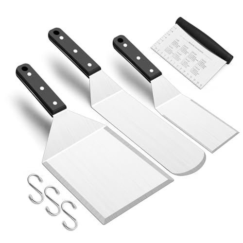 Leonyo Grillspachtel-Set, 7-teilig, Edelstahl-Grillzubehör – Metallspachtel, Schaber für flache Oberseite, Gusseisen, Teppanyaki-Grill, Pfannkuchen-Flipper Hamburger-Wender Utensil, spülmaschinenfest von Leonyo