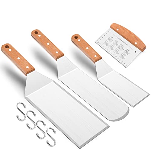 Leonyo Metall Spatel Set von 8, Edelstahl Grillzubehör - Grill Spatel Schaber für Flat Top Gusseisen Teppanyaki Grill BBQ, Pfannkuchen Flipper Hamburger Turner Utensil, Geschenk für Männer Frauen von Leonyo