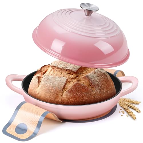 Runder Brotofen für hausgemachtes Sauerteigbrot Backen, Leonyo Emaillierter Gusseisen-Dutch Oven Topf mit Deckel, 6 Quart, Rosa von Leonyo