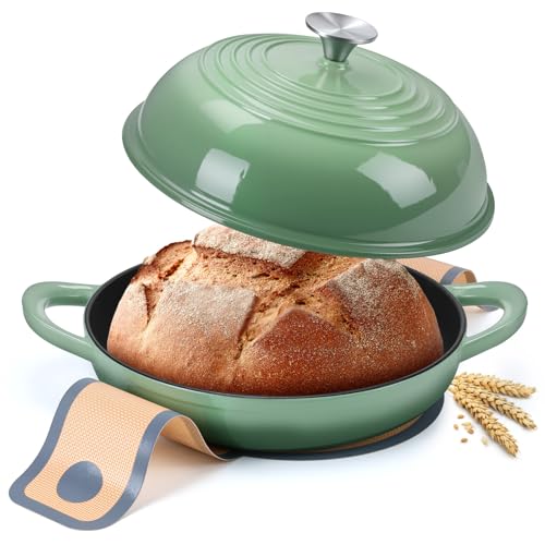 Schmortopf aus emailliertem Gusseisen, Leonyo runder Brotofen für hausgemachtes Sauerteigbrot Backen, 6 Quart, Pistaziengrün von Leonyo