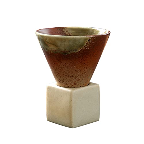 Grobe Pottery Kaffeetassen, japanischer Stil, Keramik, Teetassen, dreieckig, kegelförmig, Porzellan, Retro-Tasse mit quadratischem Boden, hitzebeständig, Trichter, Espresso, Latte für Zuhause, von Leopacat