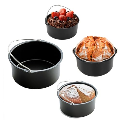 Heißluftfritteuse Backform, Auflaufform Für Heißluftfritteuse, Kuchenfass Hitzebeständige Frittierpfanne Luftzubehör Antihaftbeschichtetes Backblech Aus Karbonstahl Träger Für Fritteusen (8 Zoll) von Leopacat