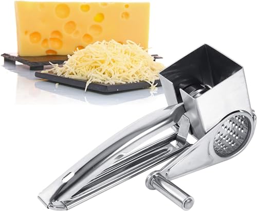 Leopacat Handkurbel Käsereibe, Parmesanreibe, Reibe Edelstahl, Kompakte Käsereibe mit Kurbel für die Küche, Spülmaschinenfeste Trommelreibe für Hartkäse Gemüse Obst Käse Nüsse Schokolade und mehr von Leopacat