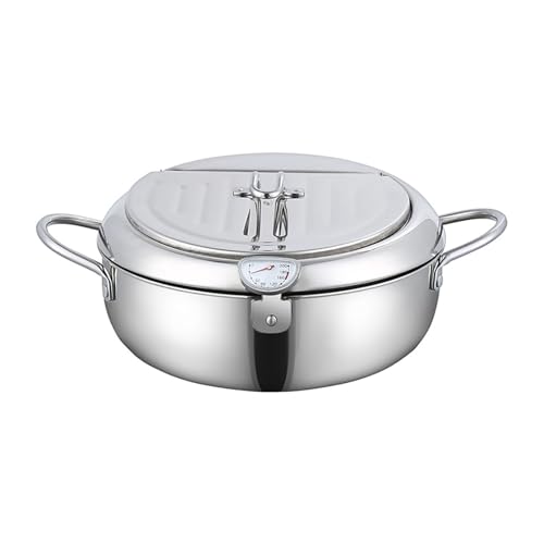 Leopacat Frittiertopf, Mini Fritteuse Deckel und Abtropfgestell Mit Temperaturanzeige, Fritteuse Mit Öl Edelstahl Topf für gebratenes Huhn Frittierte Garnelen Pommes Frites von Leopacat