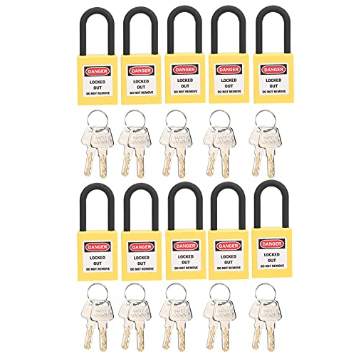 Lockout-Tagout-Schlösser-Set, 10 Schlösser mit unterschiedlichen Schlüsseln, 2 Schlüssel pro Lock-Out-Tag-Vorhängeschlösser, Sicherheit für Elektrosätze, Fabriken, Baustellen, Krankenhäuser (Gelb) von Leopacat
