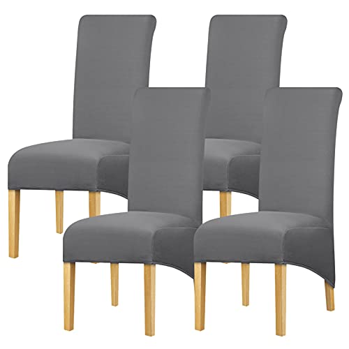 Leorate XL Größe Stuhlhussen Mit Hoher Rückenlehne Elastizität Stoff Stuhlhusse Sitzbezug Große Dicke Stuhlhussen für Zuhause Esszimmer Küche Bankett Party A Dunkelgrau 4er Pack von Leorate