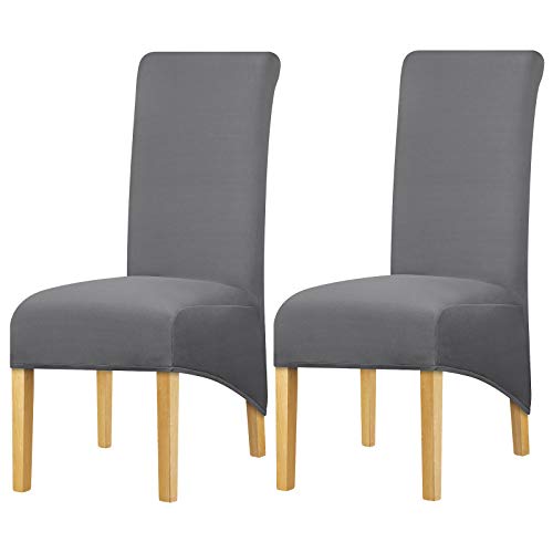 Leorate XL Größe Stuhlhussen Mit Hoher Rückenlehne Elastizität Stoff Stuhlhusse Sitzbezug Große Dicke Stuhlhussen für Zuhause Esszimmer Küche Bankett Party Dunkelgrau 2er Pack von Leorate