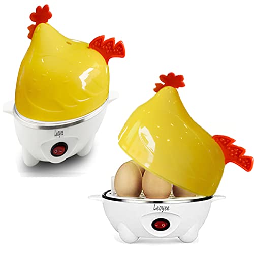 Leoyee Eierkocher，Nettes kleines Huhn Elektrischer Eierkocher Egg Cooker für 1-7 Eierkapazität Frühstücksmaschine mit automatischer Abschaltfunktion (GelbWeiß) von Leoyee