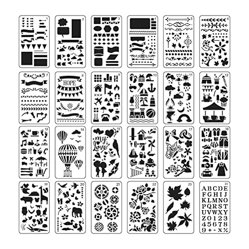 24 Stück Schablonen Zeichnen Set, 10.4cm x 17.8cm Wiederverwendbar Zeichnung Malschablonen DIY, Graffiti Schablone, Tierschablonen-Vorlagen für Kinder von Lepidi