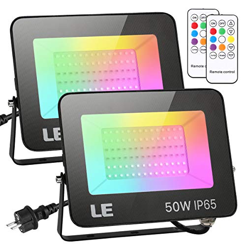 Lepro 50W LED Strahler RGB mit RF-Fernbedienung, 2er Wasserdicht LED Fluter mit Memory-Funktion, Dimmbar Farbwechsel Außenstrahler, IP65 Farbig Außenlampe, Bunt Flutlicht für Garten, Party Deko, Hotel von Lepro