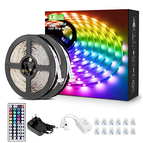 LE LED Strip Lichtband,10m (2x5m) RGB LED Streifen Band, 5050 SMD LED stripes, LED Lichterkette mit 44 Tasten Fernbedienung, verstellbare Helligkeiten RGB Farbwechsel Strip für Haus, Weihnachten, TV von Lepro