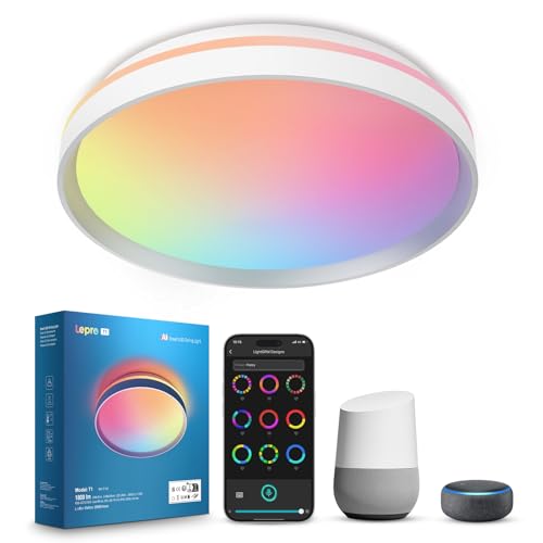 Lepro AI Smart Deckenlampe T1, Spracherkennung/Musik Sync, LED Deckenleuchte Dimmbar RGBCCT 24W 1800LM IP44 Wasserdicht, KI-Lichtdesign-Assistent, WiFi & Bluetooth, Kompatibel mit Alexa/Google von Lepro