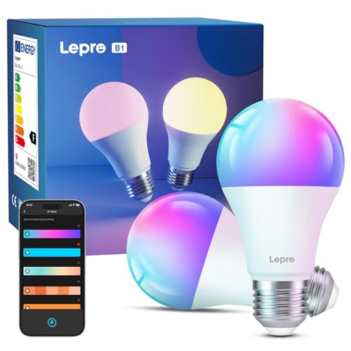 Lepro Smart Glühbirne E27, LED Alexa Lampe B1 Musik Sync, Sprachsteuerung RGB Smart Bulb, Emotionserkennung 806lm 2700-6500k WLAN Birne, Kompatibel mit Alexa Echo&Google Assistant Lichter von Lepro