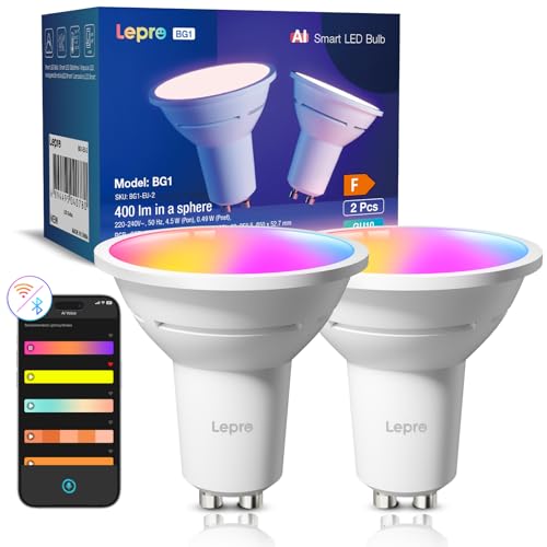 Lepro BG1 Smarte AI GU10 LED Lampe - RGBCW Farbwechsel & Dimmbar, Musik-Sync, Sprachsteuerung WLAN Alexa Glühbirne, Kompatibel mit Alexa & Google Assistant, 2er Pack von Lepro