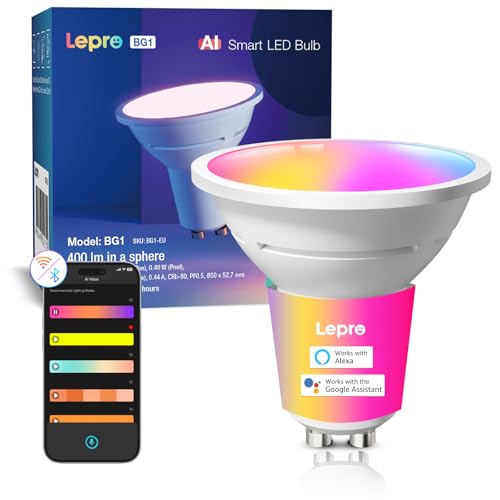 Lepro BG1 Smarte AI GU10 LED Lampe - RGBCW Farbwechsel & Dimmbar, Musik-Sync, Sprachsteuerung WLAN Alexa Glühbirne, Kompatibel mit Alexa & Google Assistant von Lepro