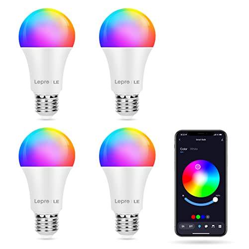 Lepro Farbwechsel E27 LED Lampe [4 Stück], Bluetooth APP-Steuerung 9W Dimmbar Birne, RGB & Warmweiß, 16 Farben, 9 W = 60 W, 2700-6500 Kelvin LED Leuchtmittel von Lepro