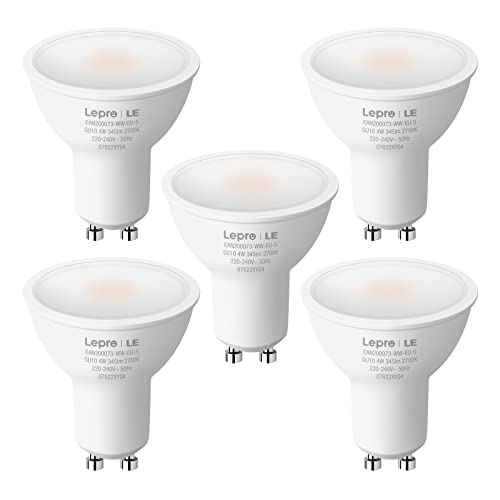 Lepro GU10 LED Warmweiss 4W Lampe, 345 Lumen, 2700K Warmweiß Leuchtmittel, Flimmerfrei LED Reflektor, 100° Abstrahlwinkel, Deckenleuchte, Wohnzimmer, Küche, Büro, Schlafzimmer, 5er-Pack von Lepro