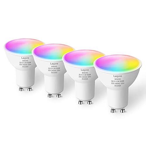 Lepro GU10 Smart Lampe RGBW, Wlan Alexa Glühbirnen, Wifi LED Leuchtmittel, 4 Pack (4.5W = 50W, RGB und Warmweiß, Dimmbar per App oder Sprache), Kompatibel mit Alexa Echo, Google Home von Lepro