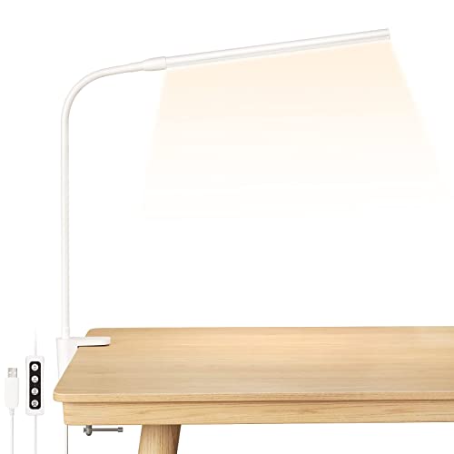 Lepro LED Schreibtischlampe Klemmbar, Tischlampe Architektenlampe mit Schwenkarm, Augenschutz Klemmleuchte USB, 3 Farben & 10 Helligkeitsstufen Dimmbar Tischleuchte für Büro, Weiß von Lepro