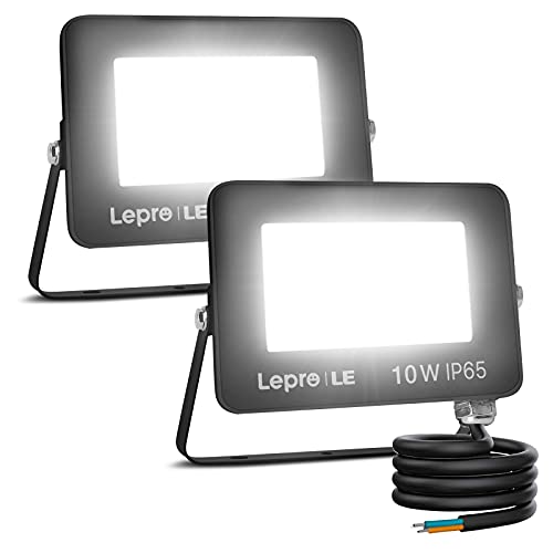 Lepro LED Strahler 10W, LED Strahler Außen [2 Stücke] 850LM Superhell Außenstrahler IP65 Wasserdicht LED Scheinwerfer 5000K Kaltweiß Flutlicht, Außenlampe für Garten, Innenhöfe, Garage, Hotel von Lepro